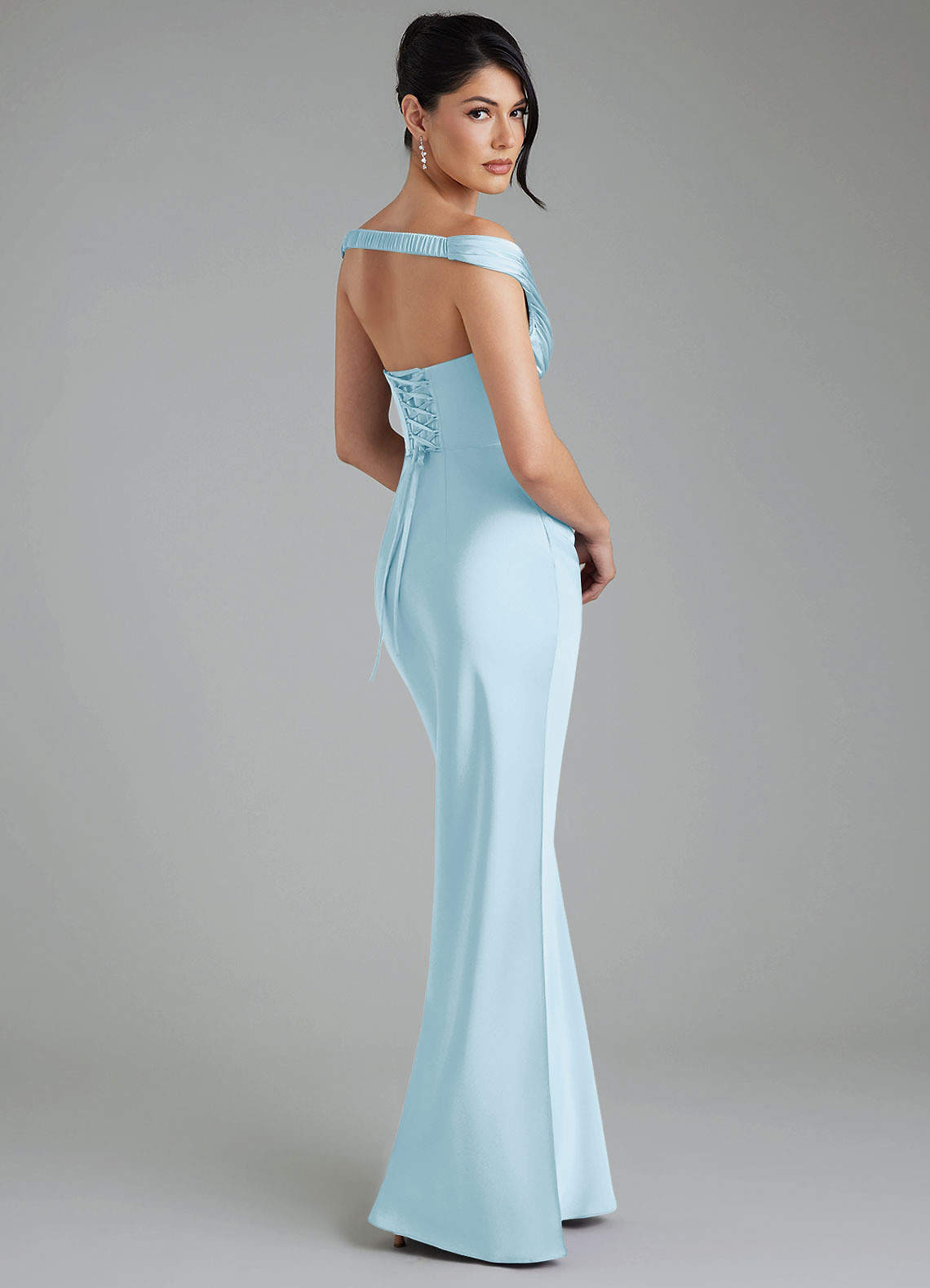 Stella Sheath V-Neck Stretch Satin Bridesmaid Dress in Sky Blue
