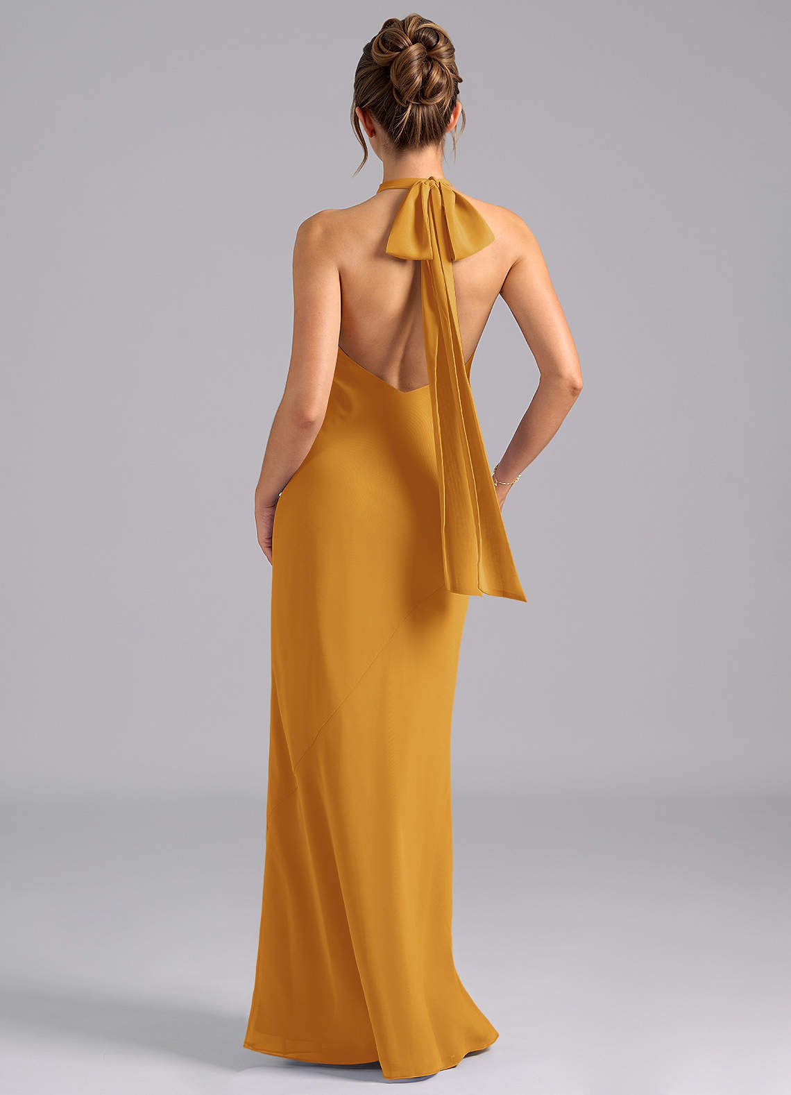 Velli Mermaid Halter Chiffon Bridesmaid Dress in butterscotch