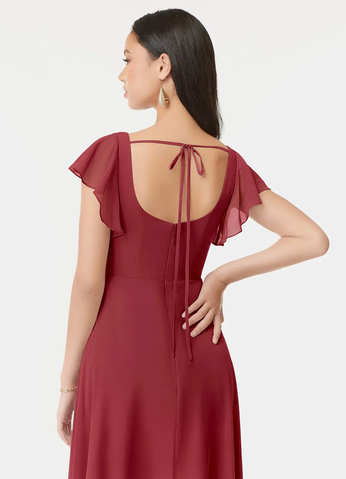 Bondi A-Line Square-Neck Chiffon Bridesmaid Dress in Pomegranate