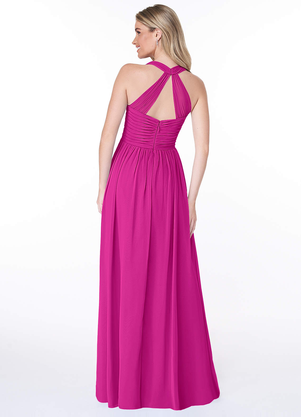 Jaclyn A-Line Halter Chiffon Bridesmaid Dress in Fuchsia