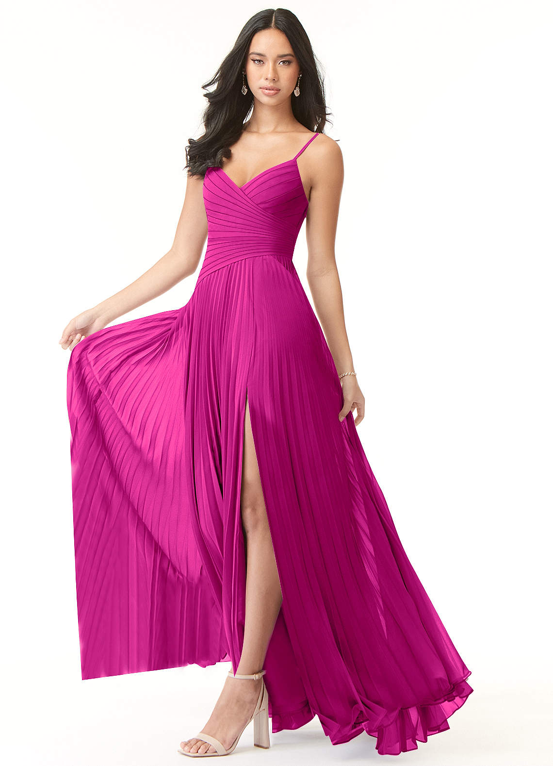 Vini A-Line V-Neck Chiffon Bridesmaid Dress in Fuchsia