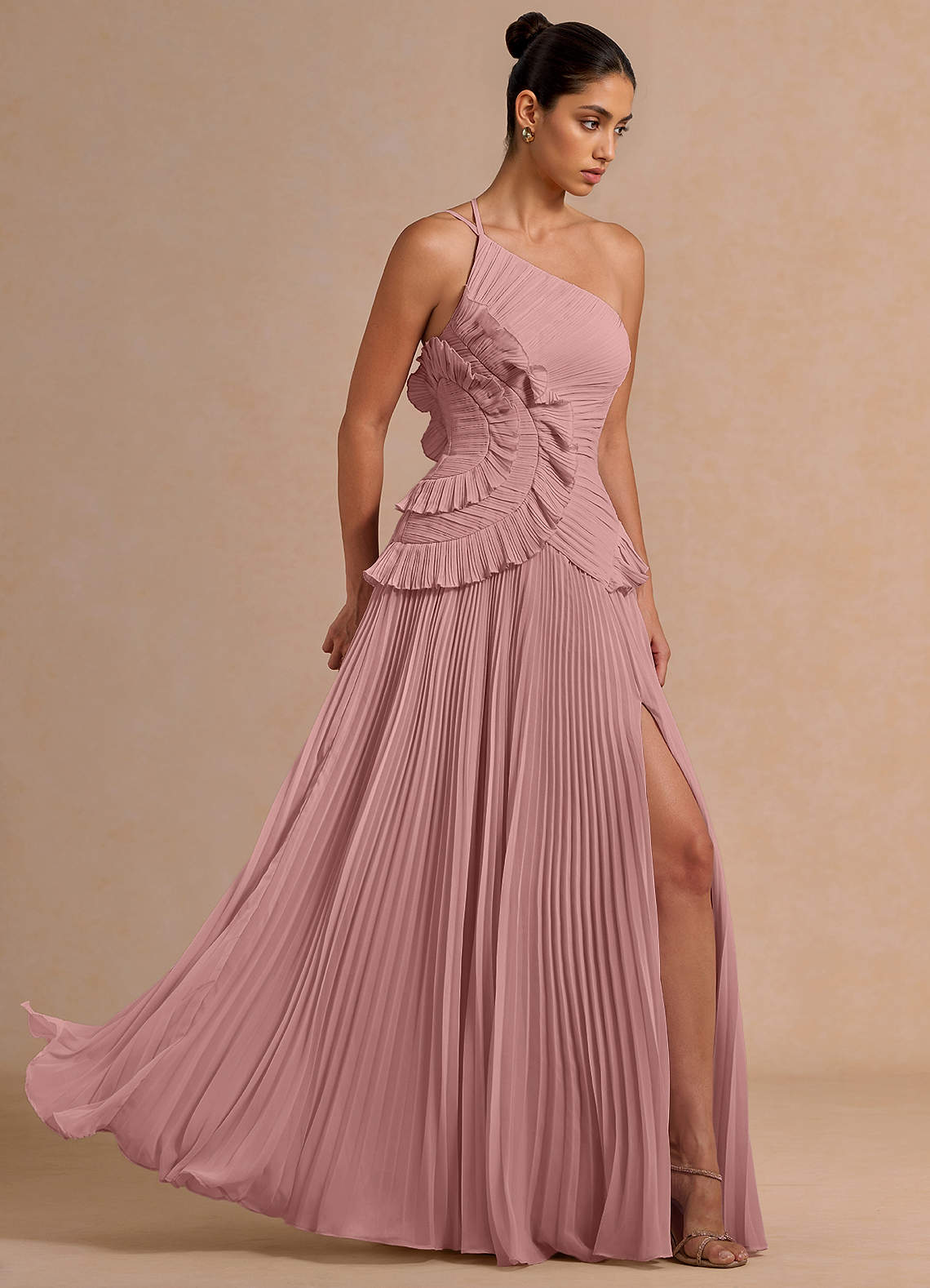Melody A-Line One-Shoulder Chiffon Evening Dress in Light Pink