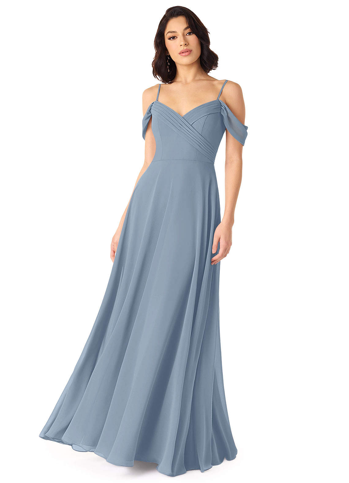 Tancie A-Line Off-the-Shoulder Chiffon Bridesmaid Dress in dusty blue