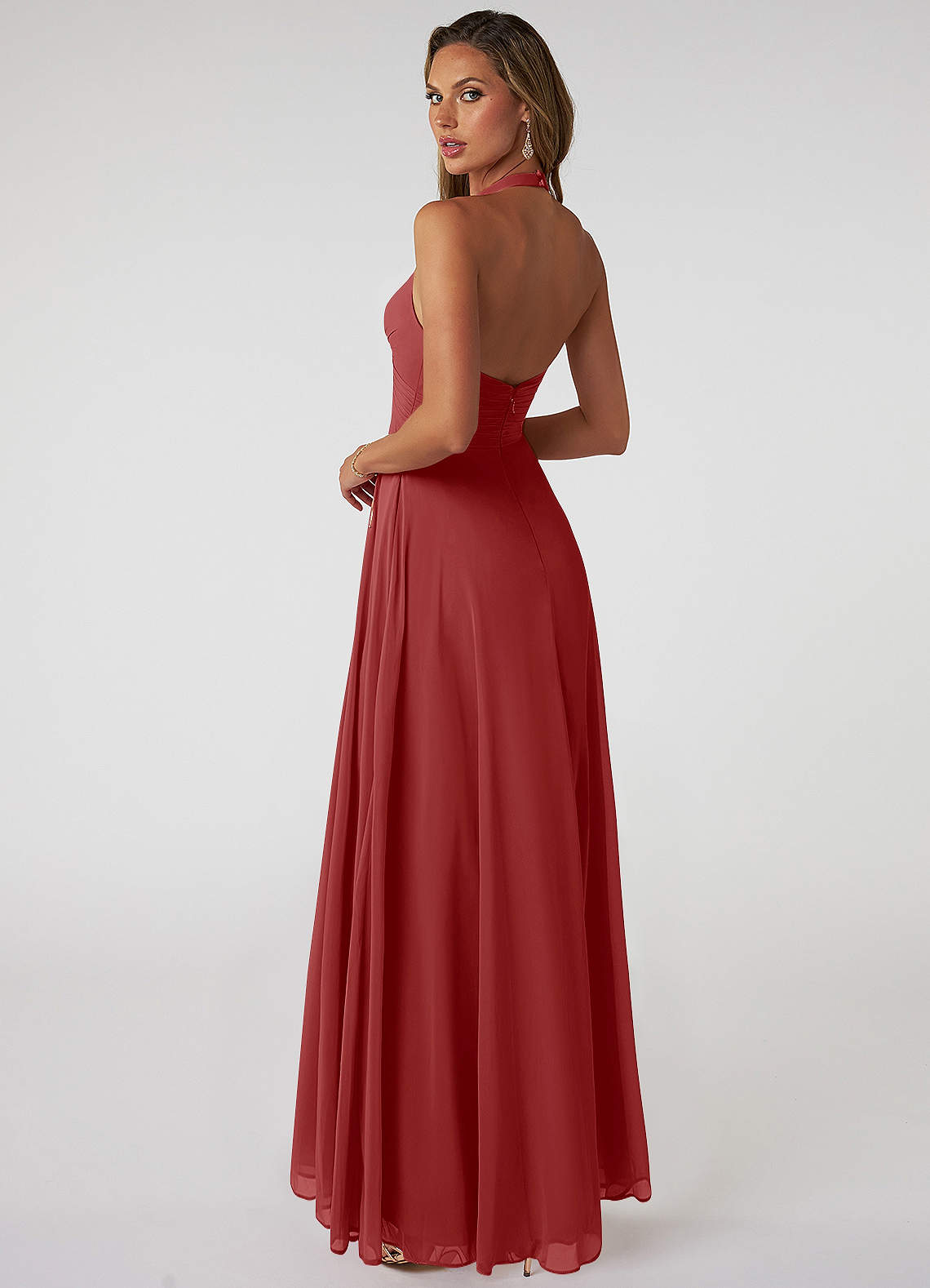 Tessie A-Line V-Neck Chiffon Bridesmaid Dress in Rust