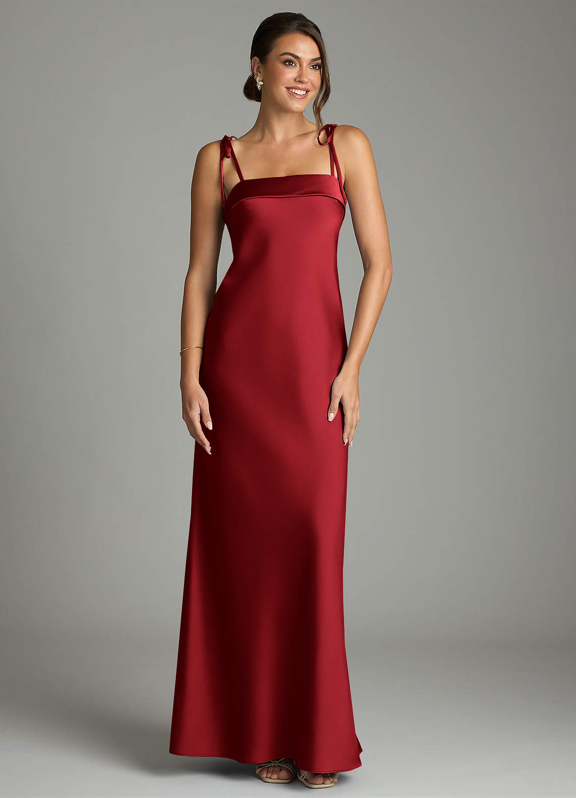 Ellia Sheath Straight-Neck Stretch Satin Bridesmaid Dress in Scarlet