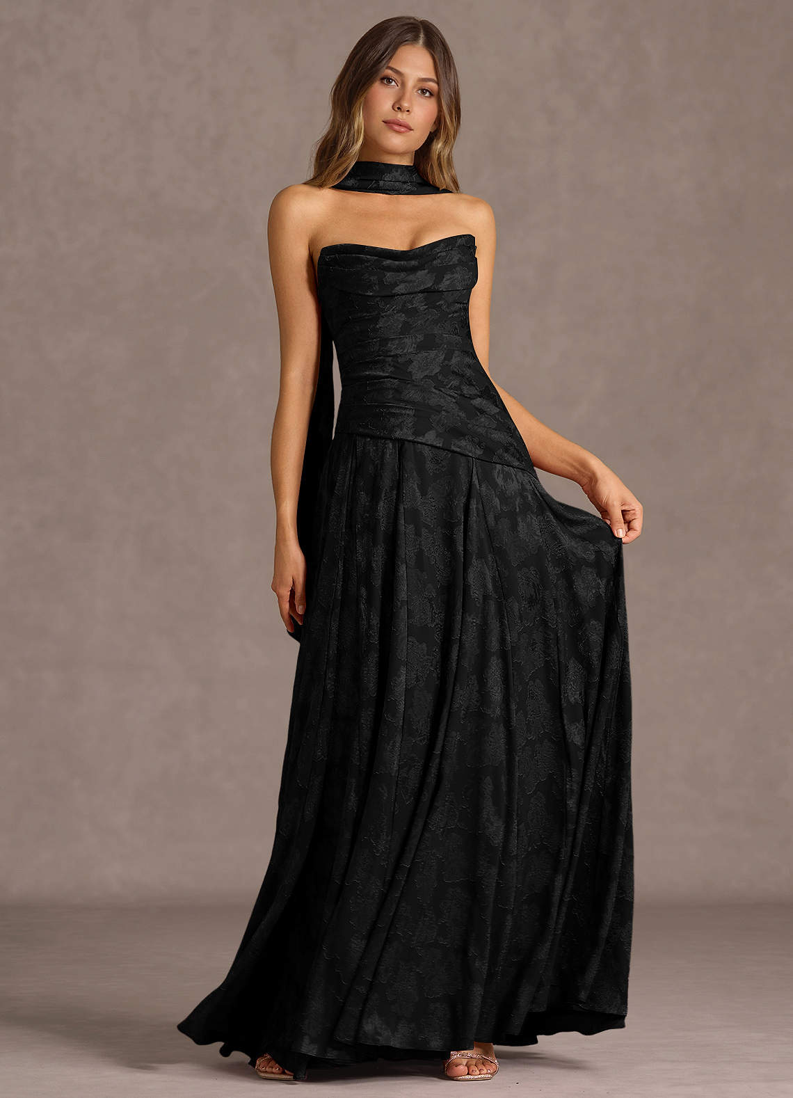 Gabriela A-Line Corset Fil Coupé Wedding Guest Dress in Black