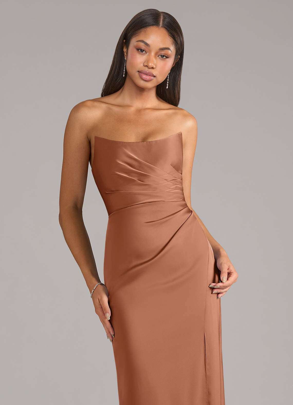 Marla Sheath Strapless Stretch Satin Bridesmaid Dress in Bronzer