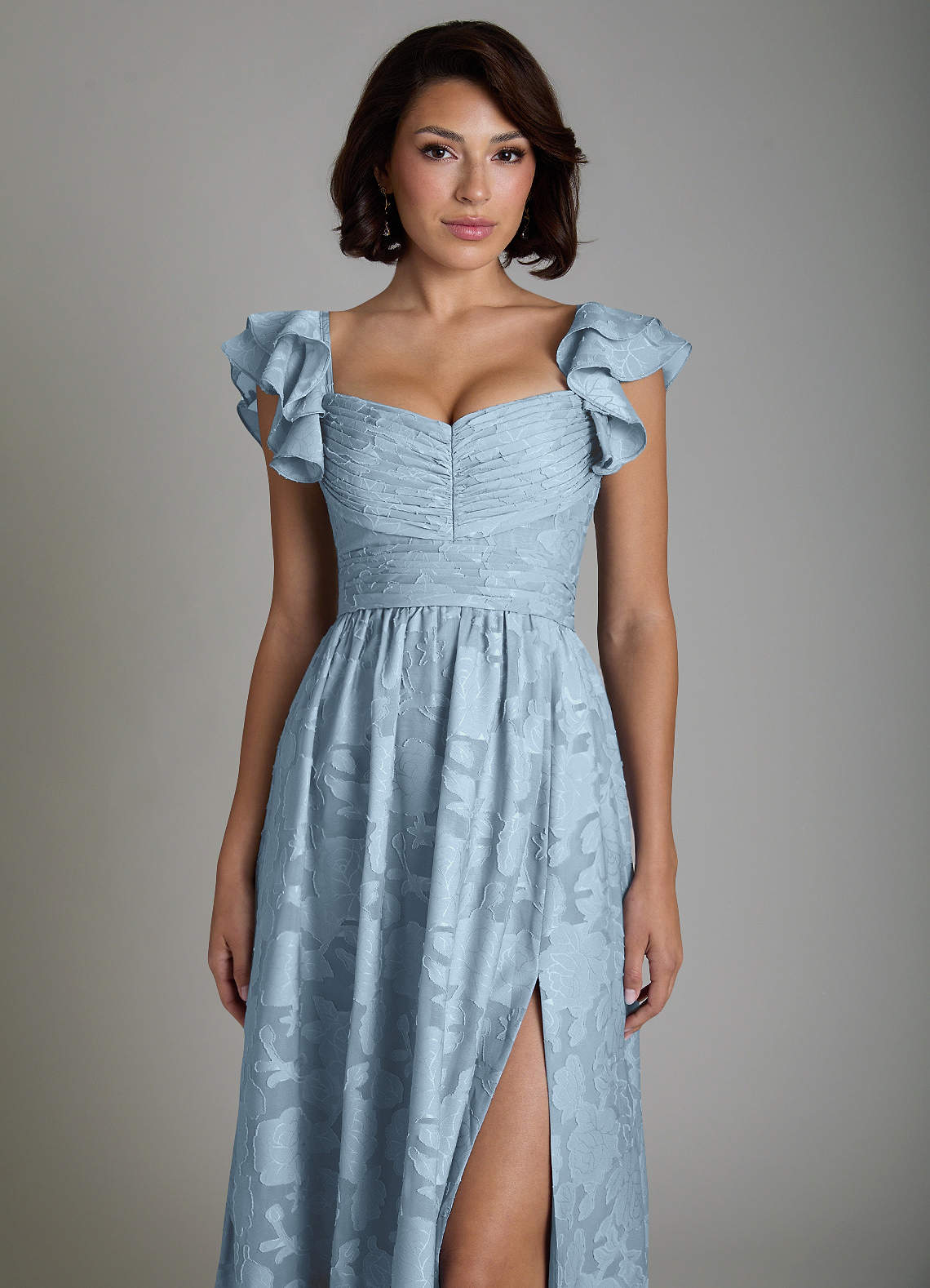 Anaya A-Line V-Neck Floral Burnout Bridesmaid Dress in Sky Blue