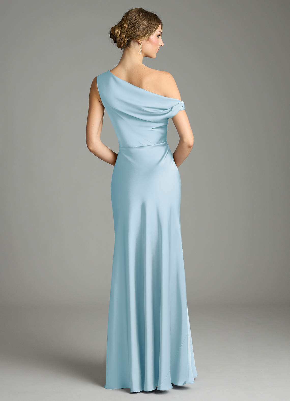 Emerson Mermaid One-Shoulder Stretch Satin Bridesmaid Dress in Sky Blue