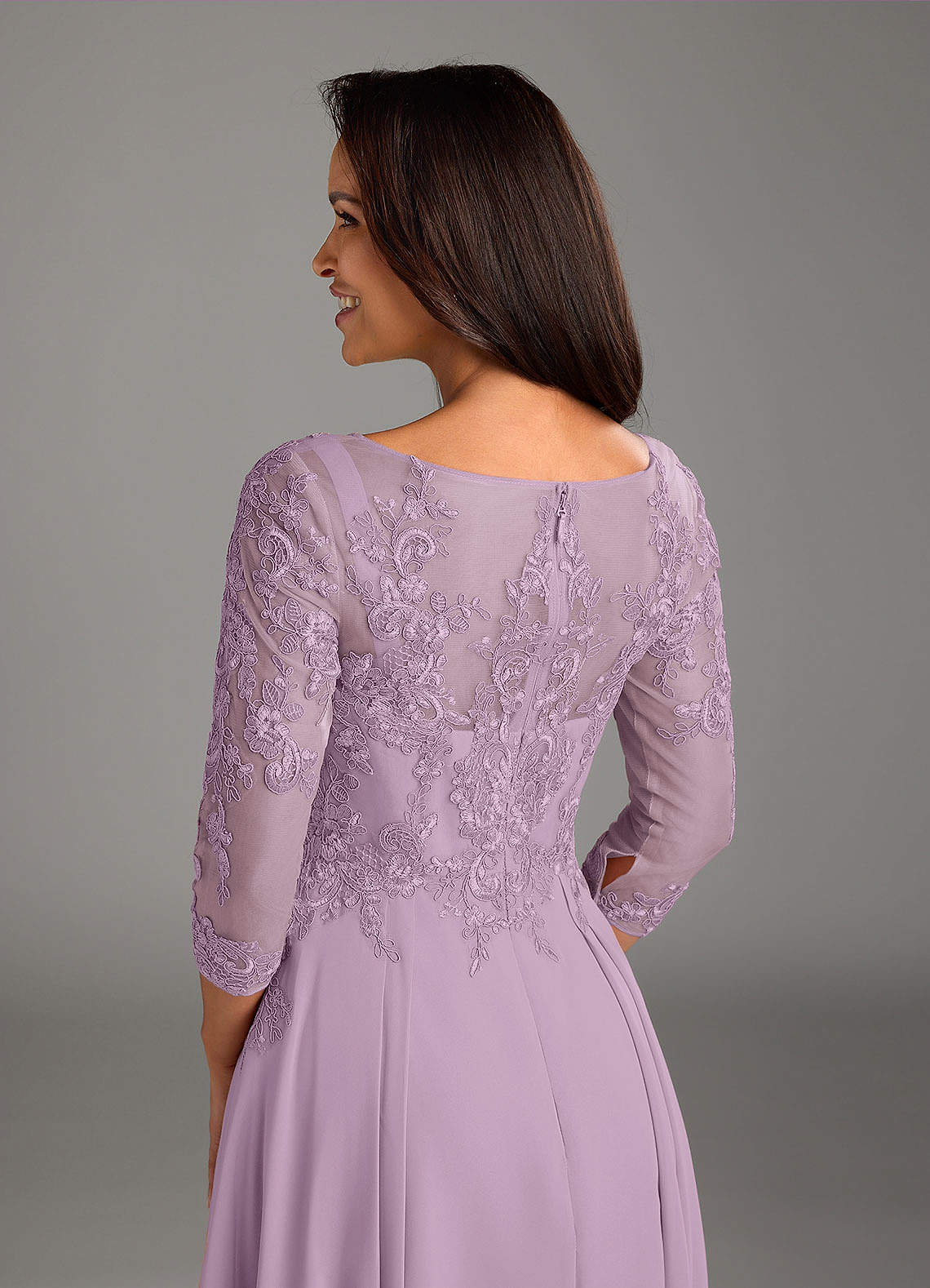 Marge A-Line Scoop-Neck Chiffon and Lace Mother of the Bride Dress in Wisteria
