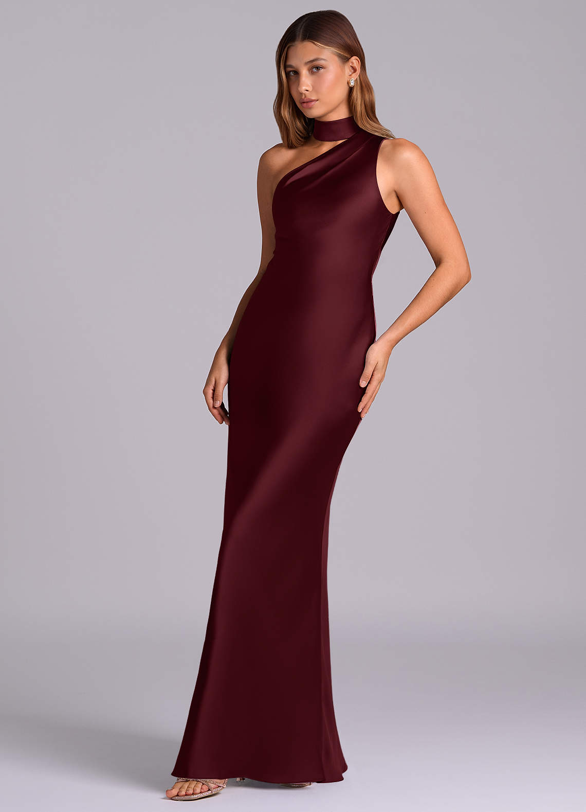 Seona Mermaid One-Shoulder Stretch Satin and Tulle Bridesmaid Dress