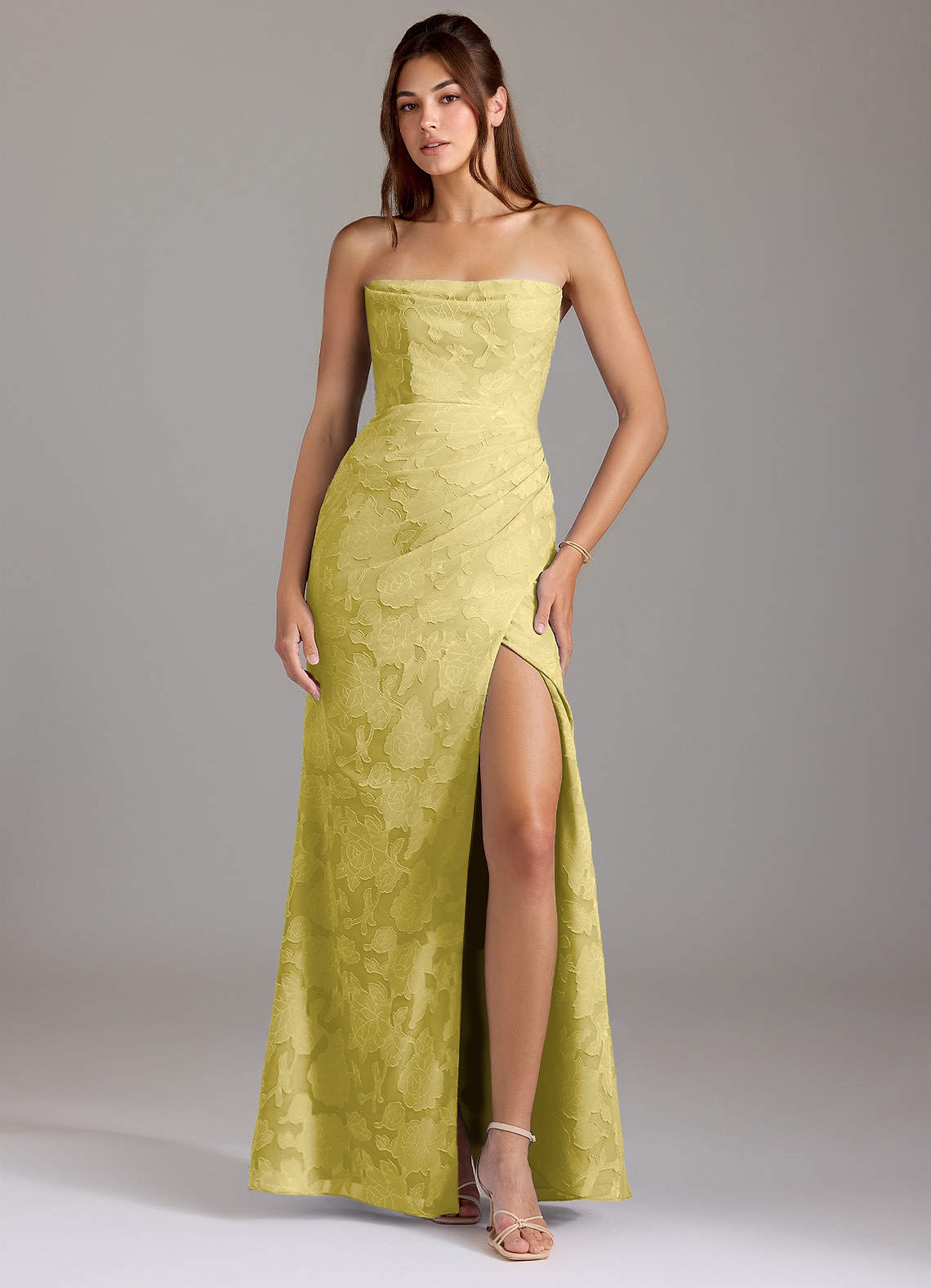 Leonis Sheath Strapless Floral Burnout Bridesmaid Dress in Canary