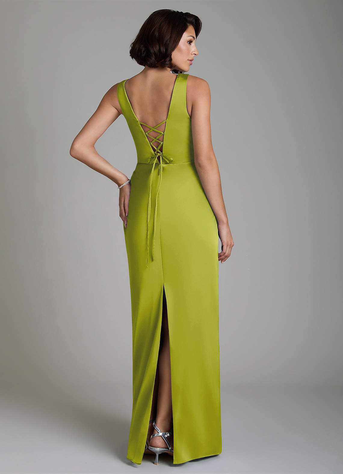 Vanya Sheath V-Neck Stretch Satin Bridesmaid Dress in Lemongrass
