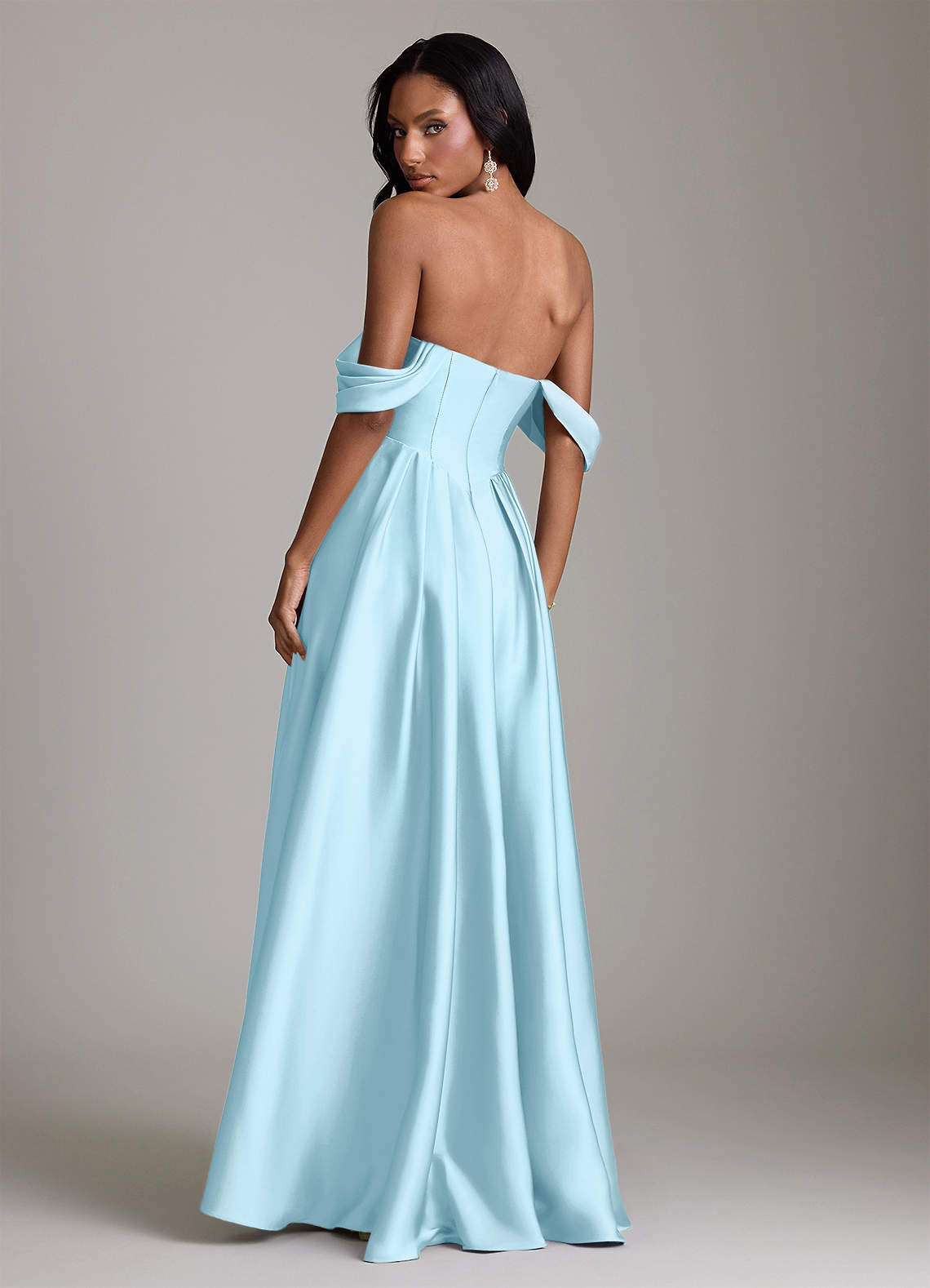 Loisa A-Line Off-the-Shoulder Stretch Satin Bridesmaid Dress in Sky Blue
