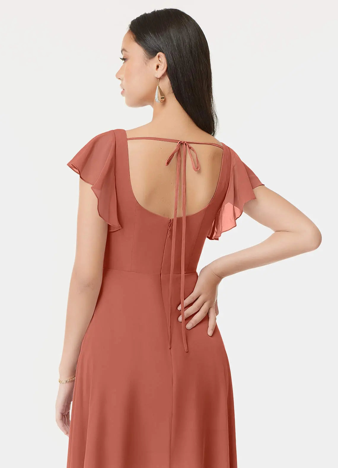 Bondi A-Line Square-Neck Chiffon Bridesmaid Dress in Clay