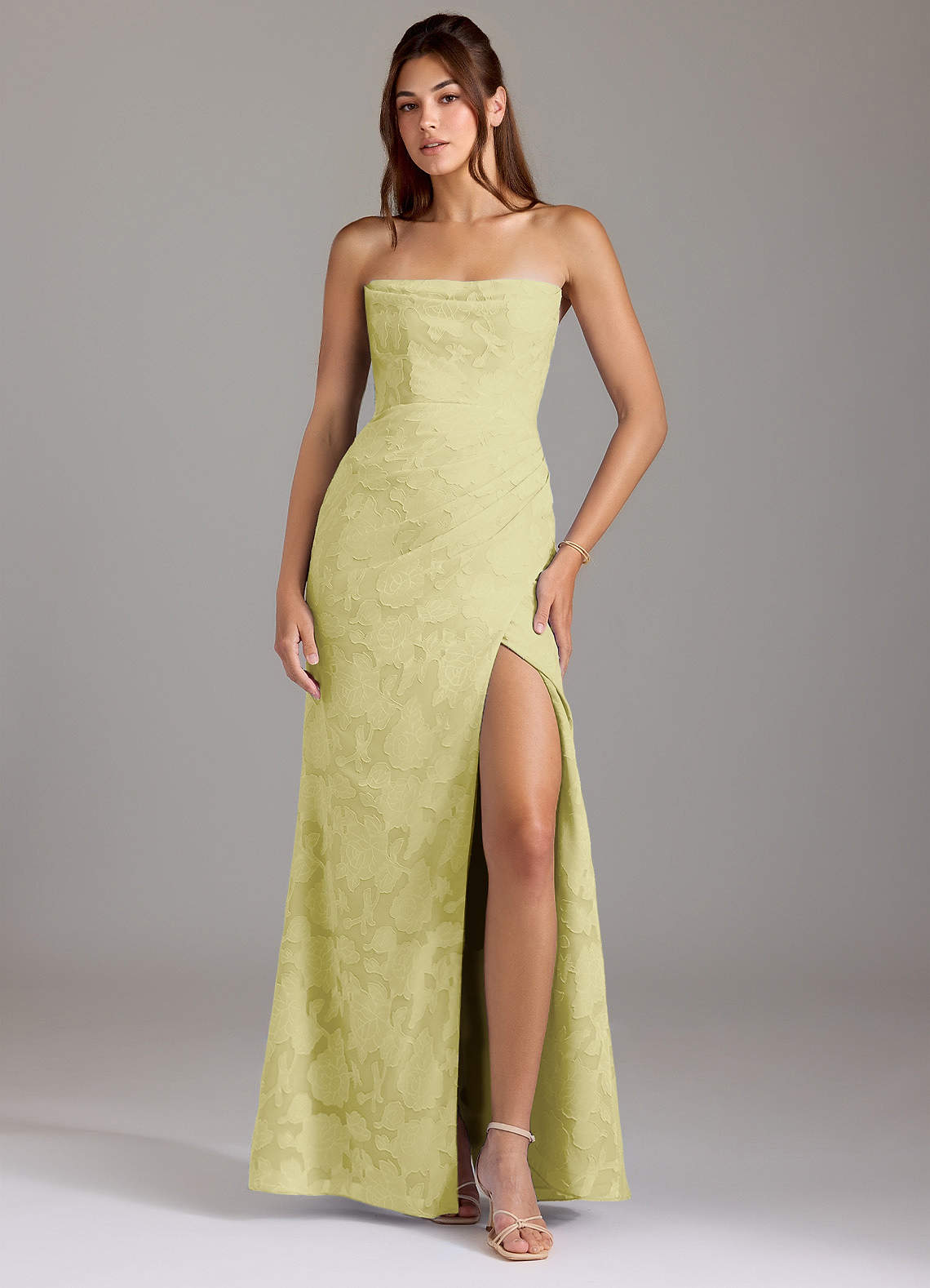 Leonis Sheath Strapless Floral Burnout Bridesmaid Dress in Lemon Sorbet