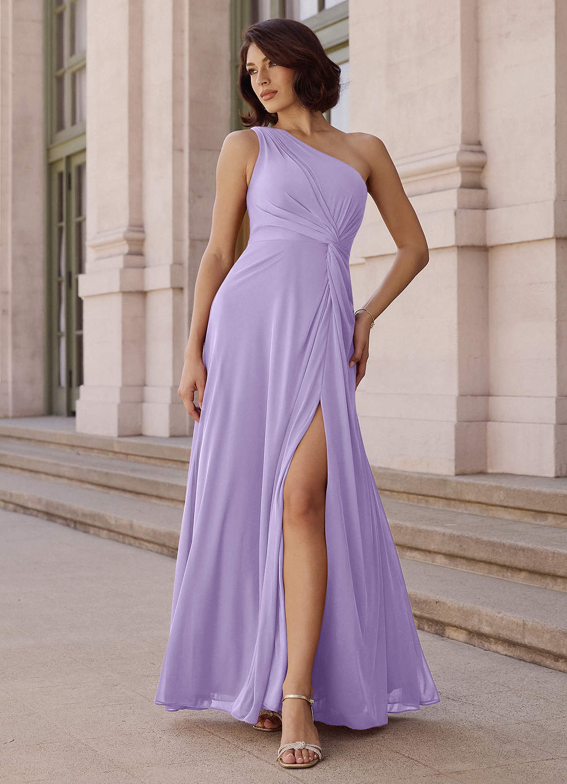 Brooke A-Line One-Shoulder Chiffon Bridesmaid Dress in Lilac