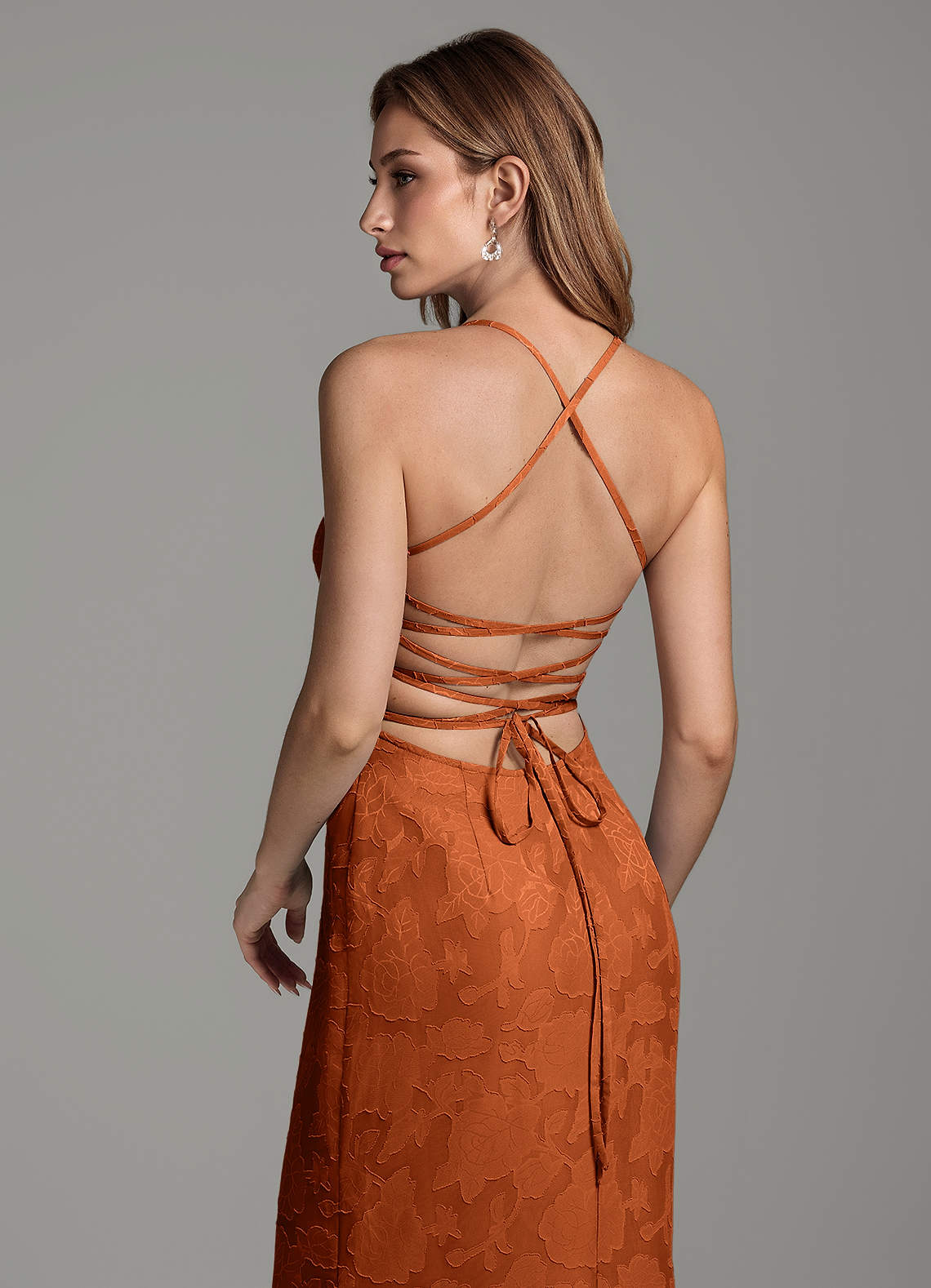 Dara Mermaid Sweetheart Floral Burnout Bridesmaid Dress in Burnt Orange