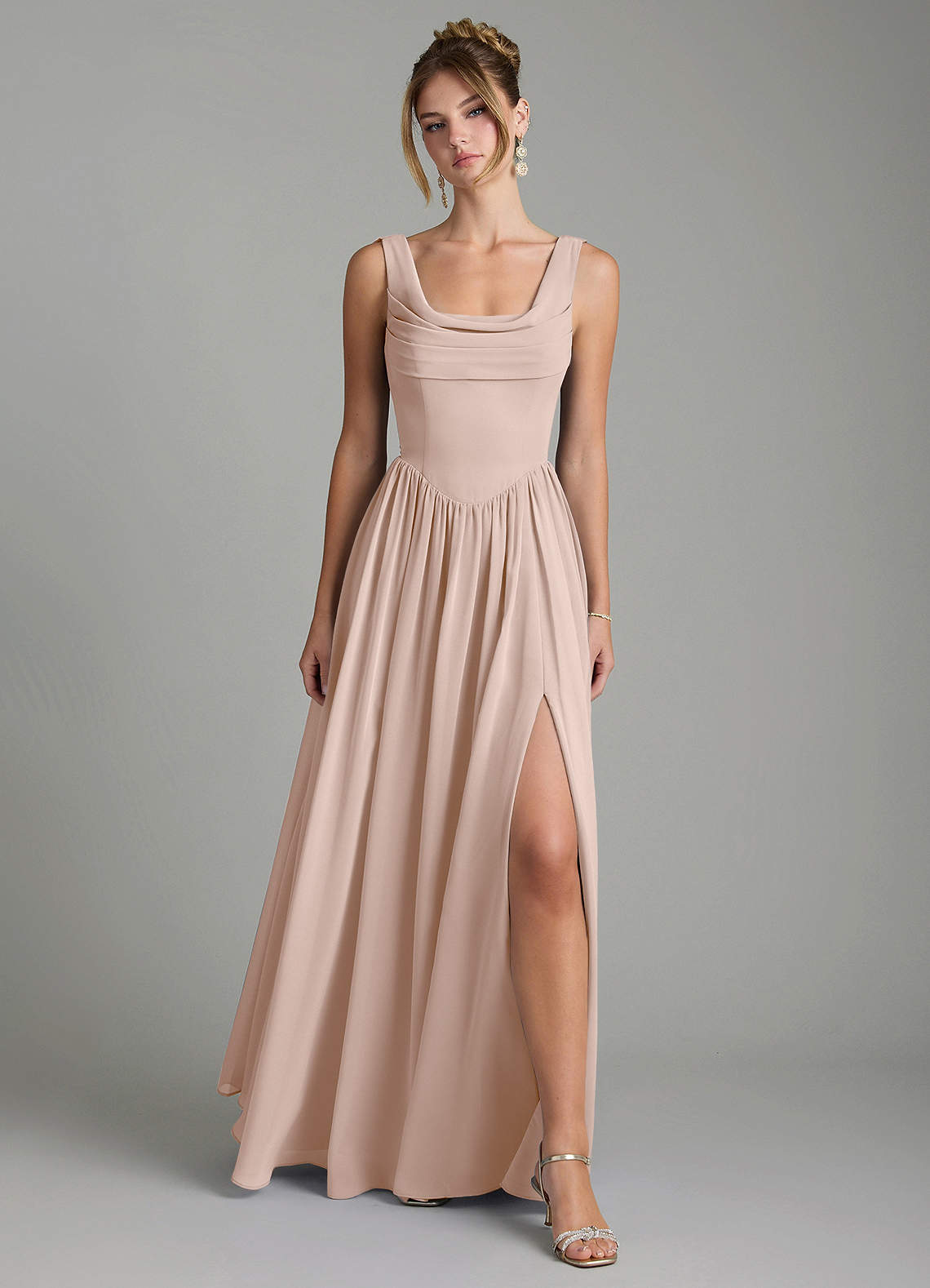 Novi A-Line Square-Neck Chiffon Bridesmaid Dress in English Rose