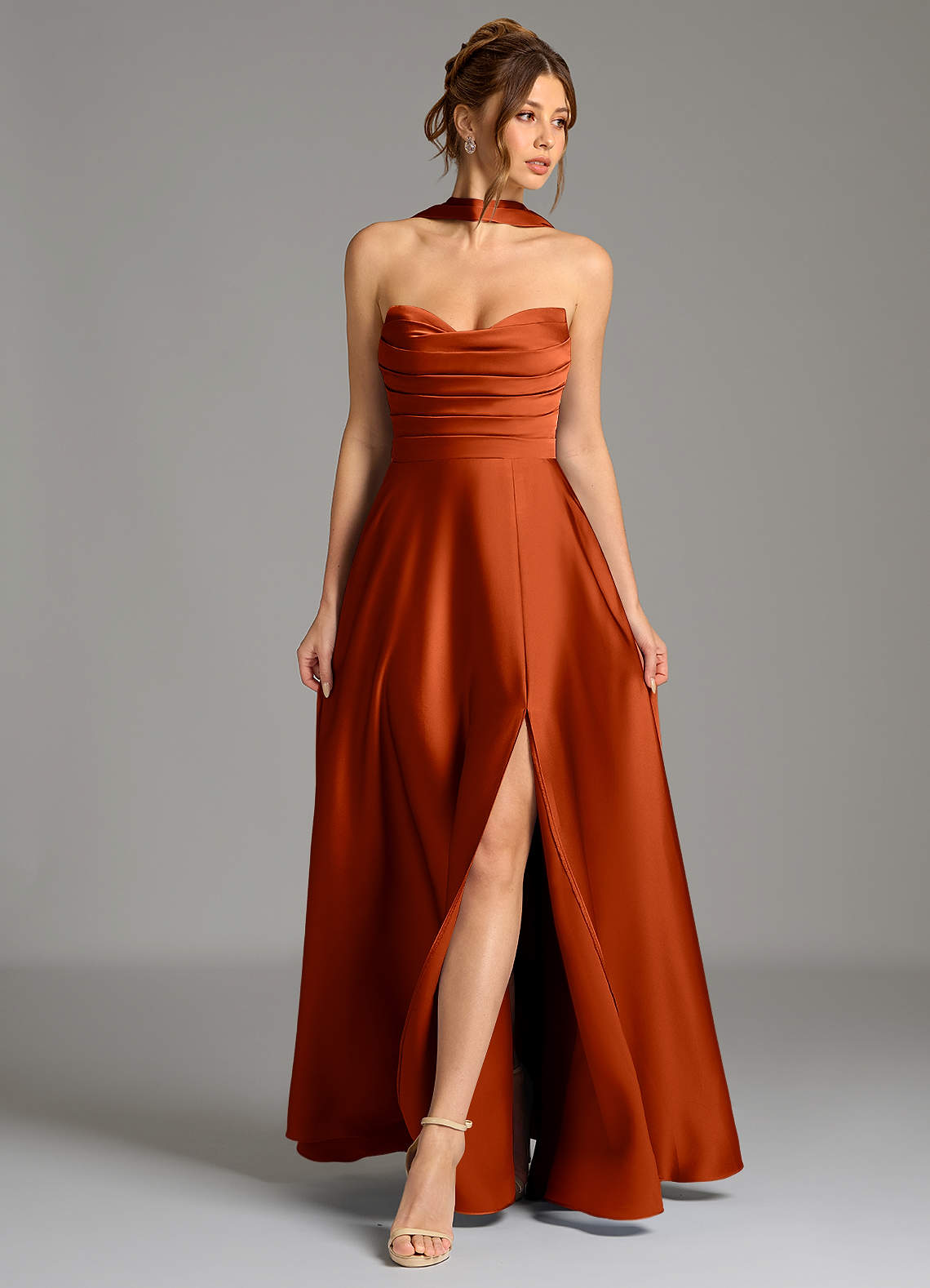 Ayla A-Line Sweetheart Stretch Satin Bridesmaid Dress in Paprika