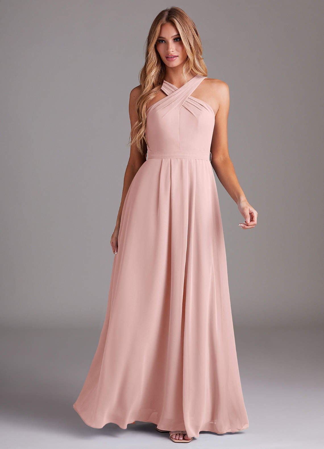 Dixie A-Line Halter Chiffon Bridesmaid Dress in Powder Pink