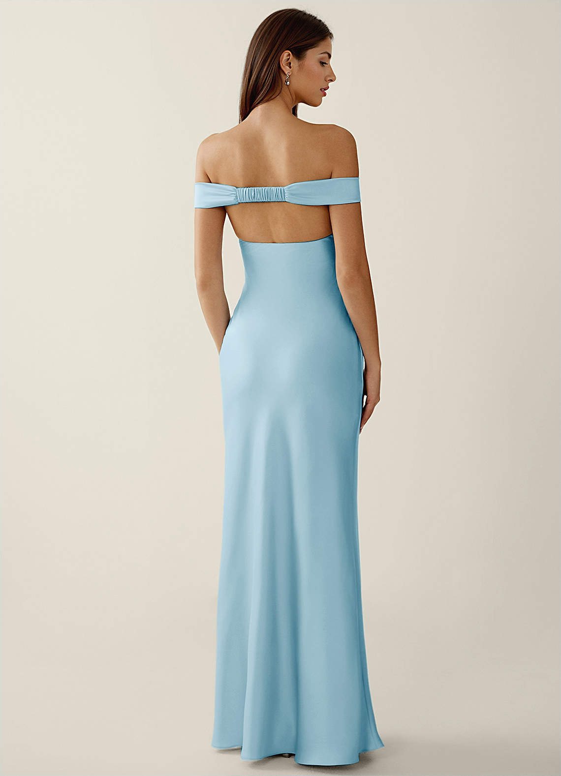 Gwendonme Sheath Off-the-Shoulder Satin Crystal Linen Evening Dress in Sky Blue
