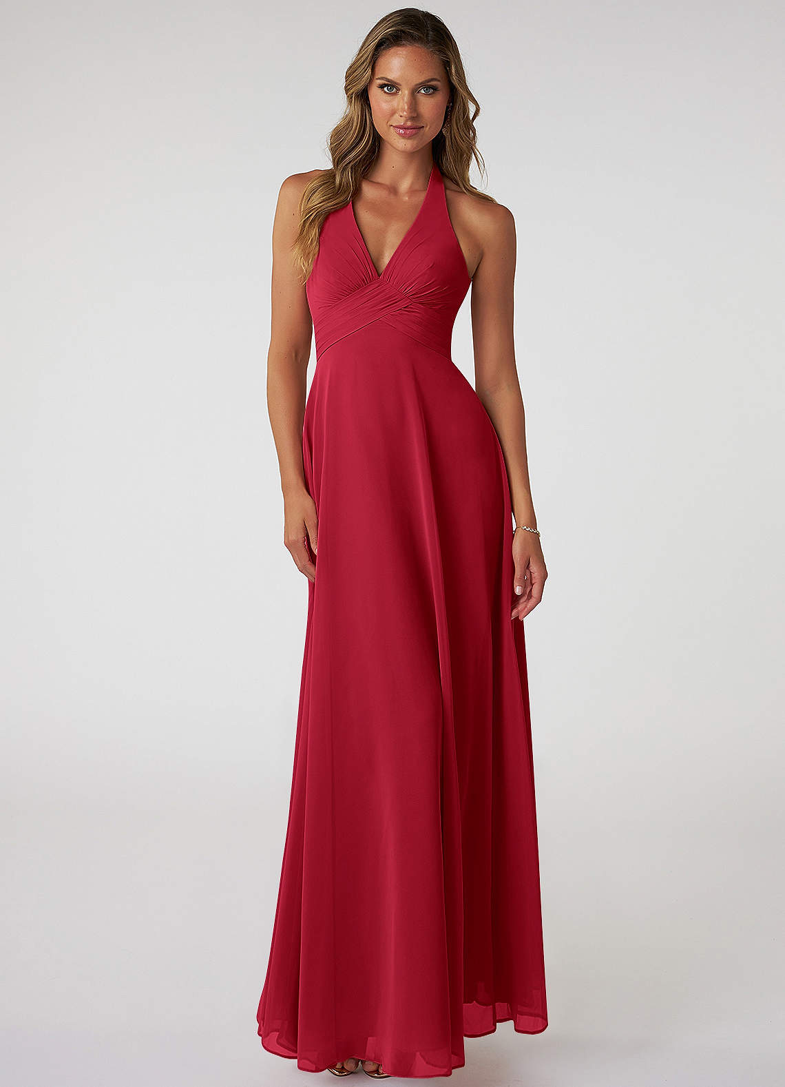 Tessie A-Line V-Neck Chiffon Bridesmaid Dress in Scarlet