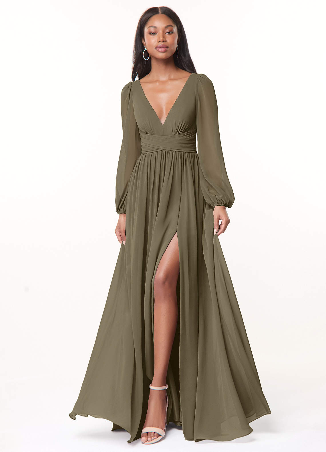 Norah A-Line V-Neck Chiffon Bridesmaid Dress in Willow Green