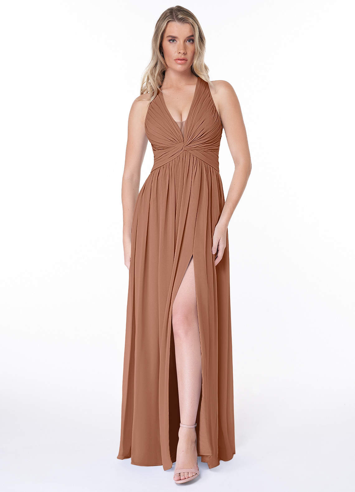 Jaclyn A-Line Halter Chiffon Bridesmaid Dress in Bronzer