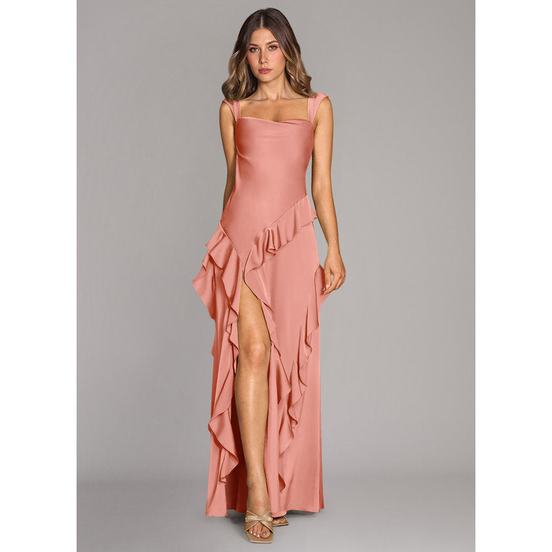 Sloane A-Line Sweetheart Stretch Satin Bridesmaid Dress in Coral - view 1
