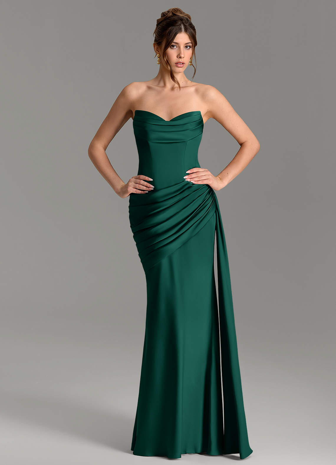 Zorah Mermaid Sweetheart Stretch Satin Bridesmaid Dress in Emerald