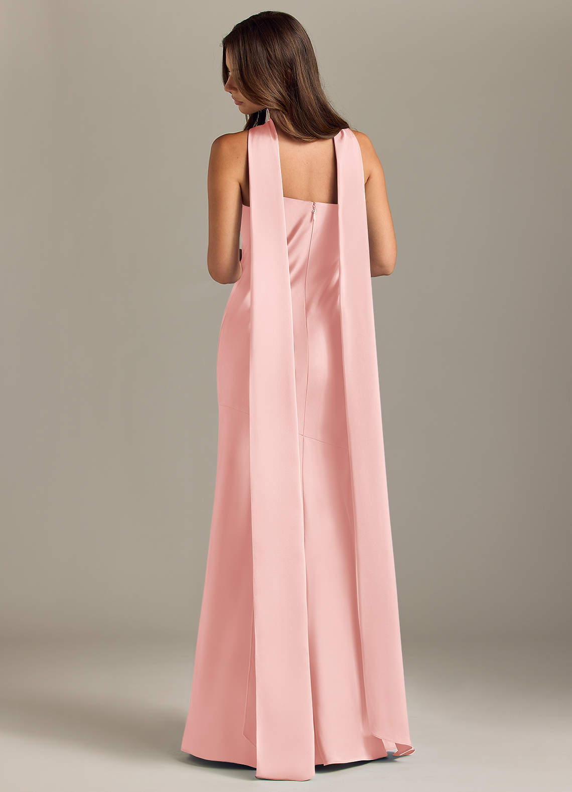 Kinsley Mermaid Halter Stretch Satin Bridesmaid Dress in Powder Pink
