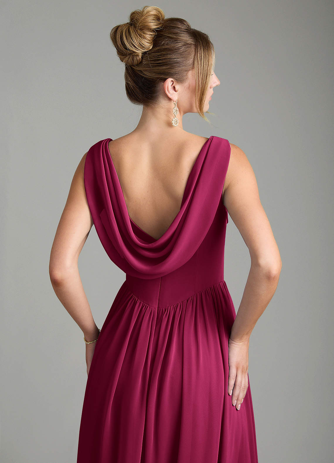 Novi A-Line Square-Neck Chiffon Bridesmaid Dress in Burgundy