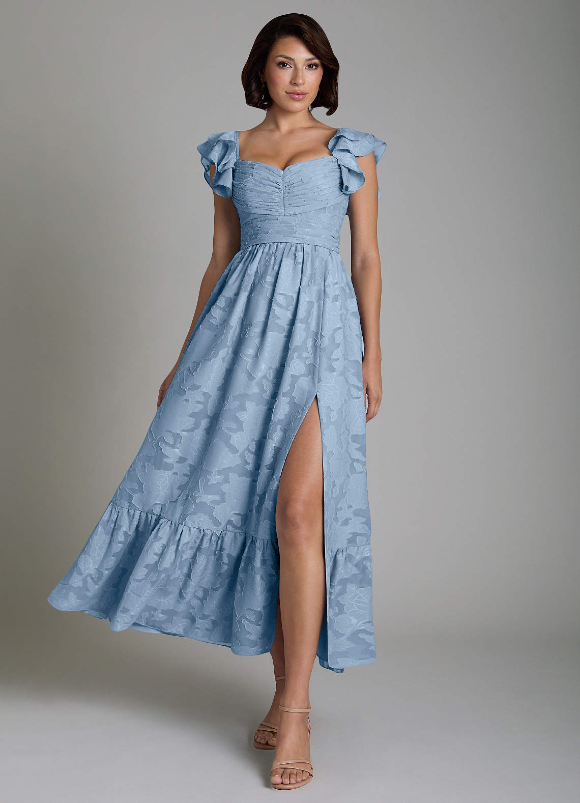Anaya A-Line V-Neck Floral Burnout Bridesmaid Dress in Powder Blue