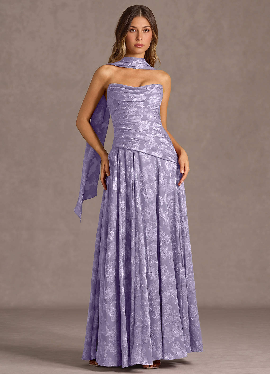 Gabriela A-Line Corset Fil Coupé Wedding Guest Dress in Lilac