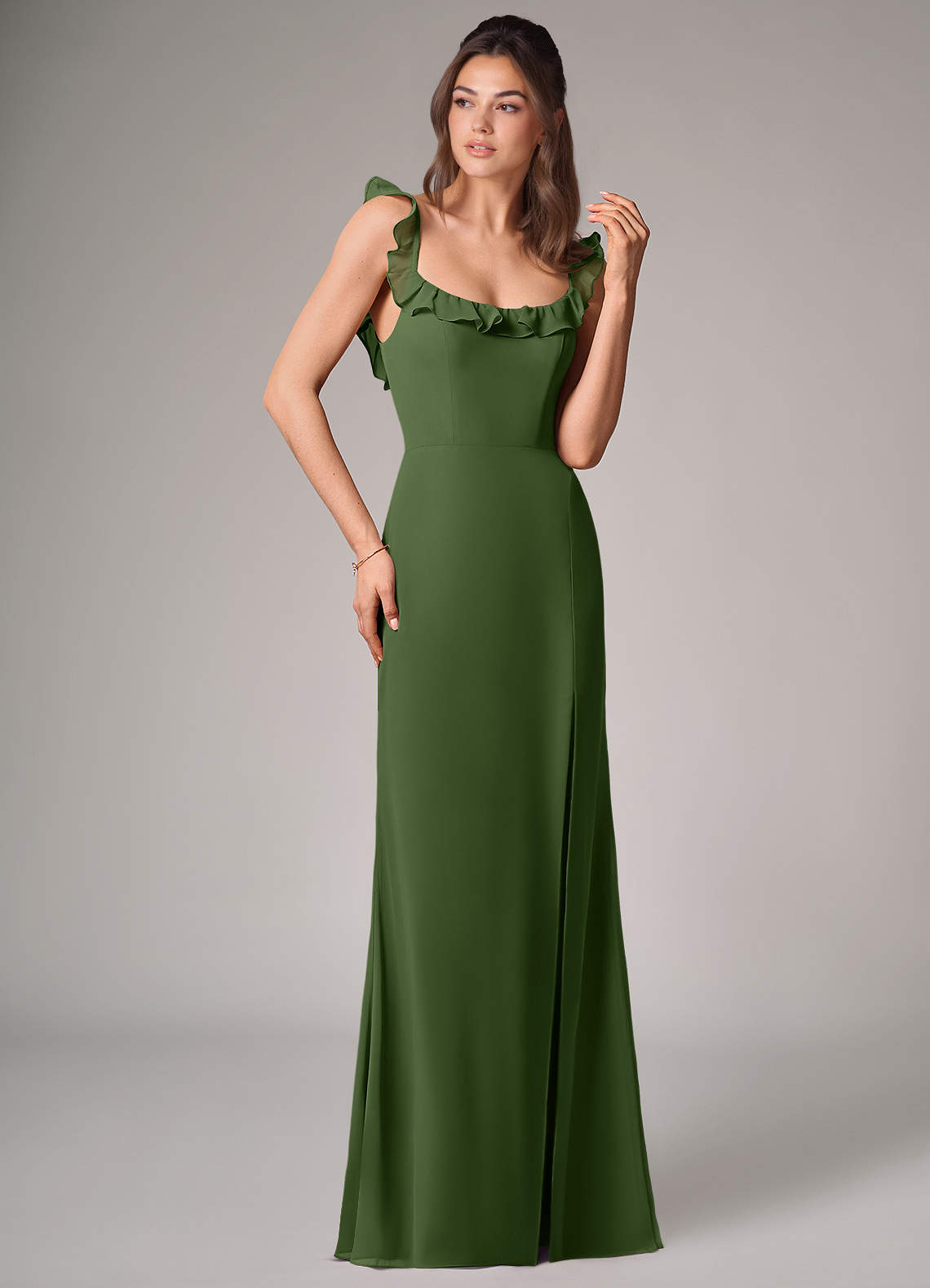 Callie Mermaid Scoop-Neck Chiffon Bridesmaid Dress in Olive