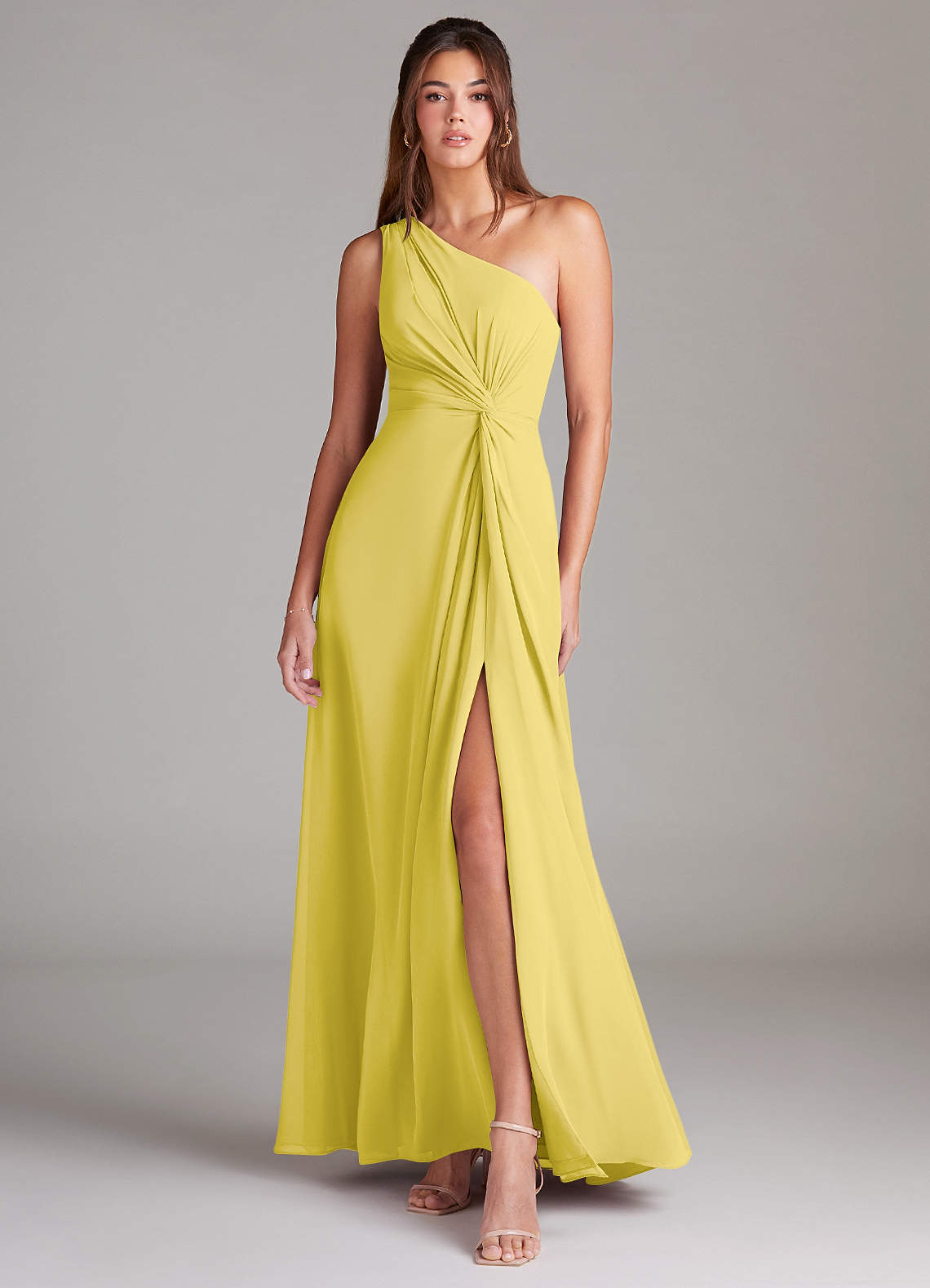Brooke A-Line One-Shoulder Chiffon Bridesmaid Dress in Canary