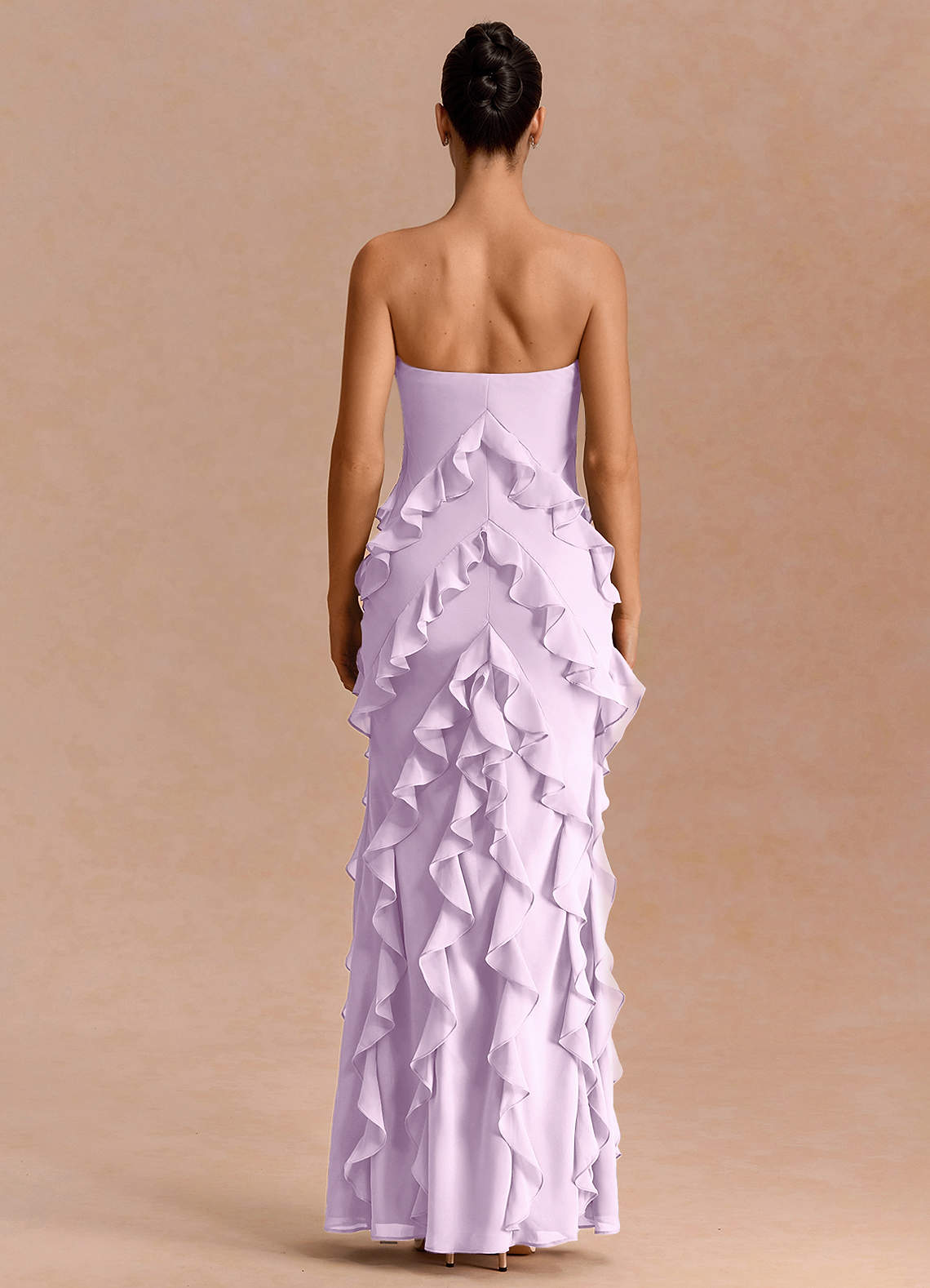 Eira A-Line Ruffle Chiffon Evening Dress in Frosted Lilac