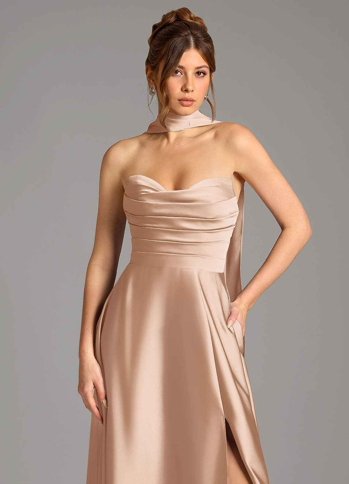 Ayla A-Line Sweetheart Stretch Satin Bridesmaid Dress in English Rose