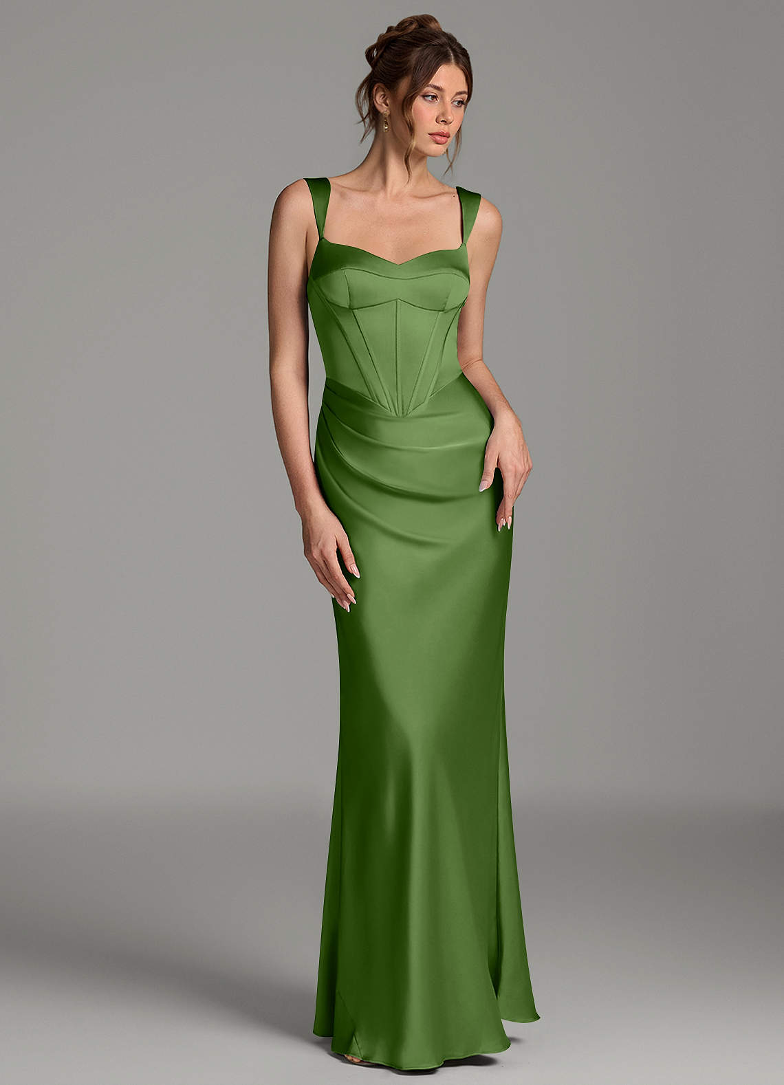 Mela Sheath Sweetheart Stretch Satin Bridesmaid Dress in Basil