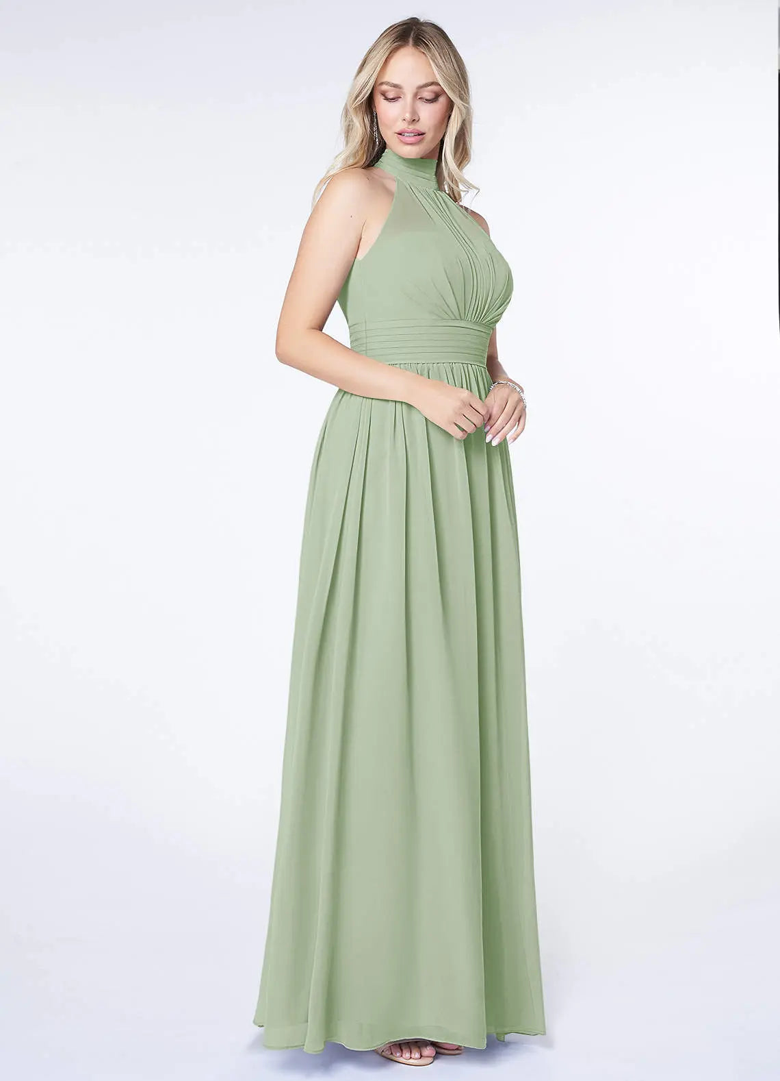 Iman A-Line Halter Chiffon Bridesmaid Dress in Dusty Sage