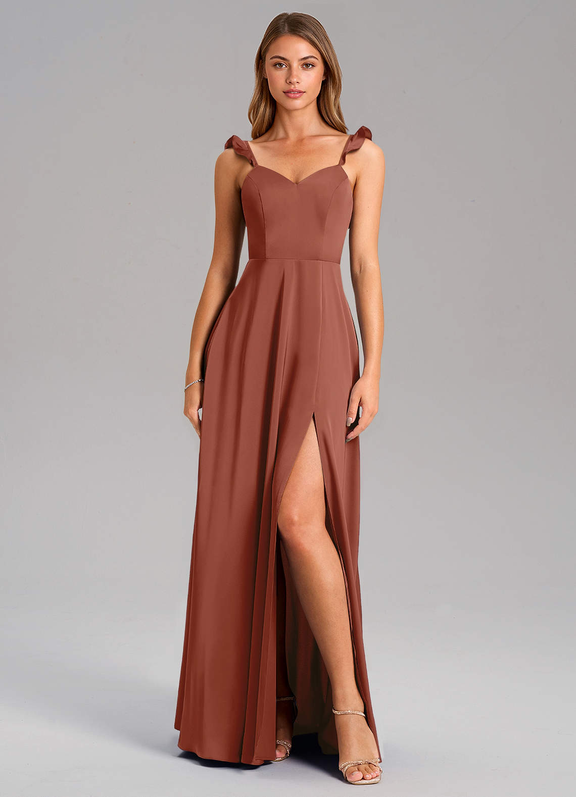 Everett A-Line V-Neck Chiffon Bridesmaid Dress in Auburn