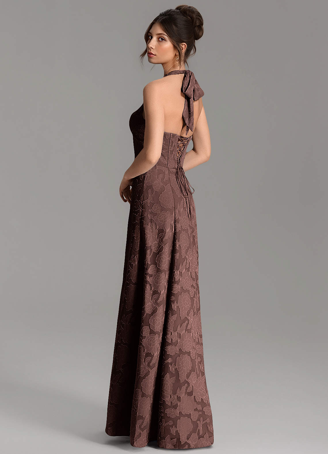 Nia A-Line V-Neck Floral Burnout Bridesmaid Dress in Ganache