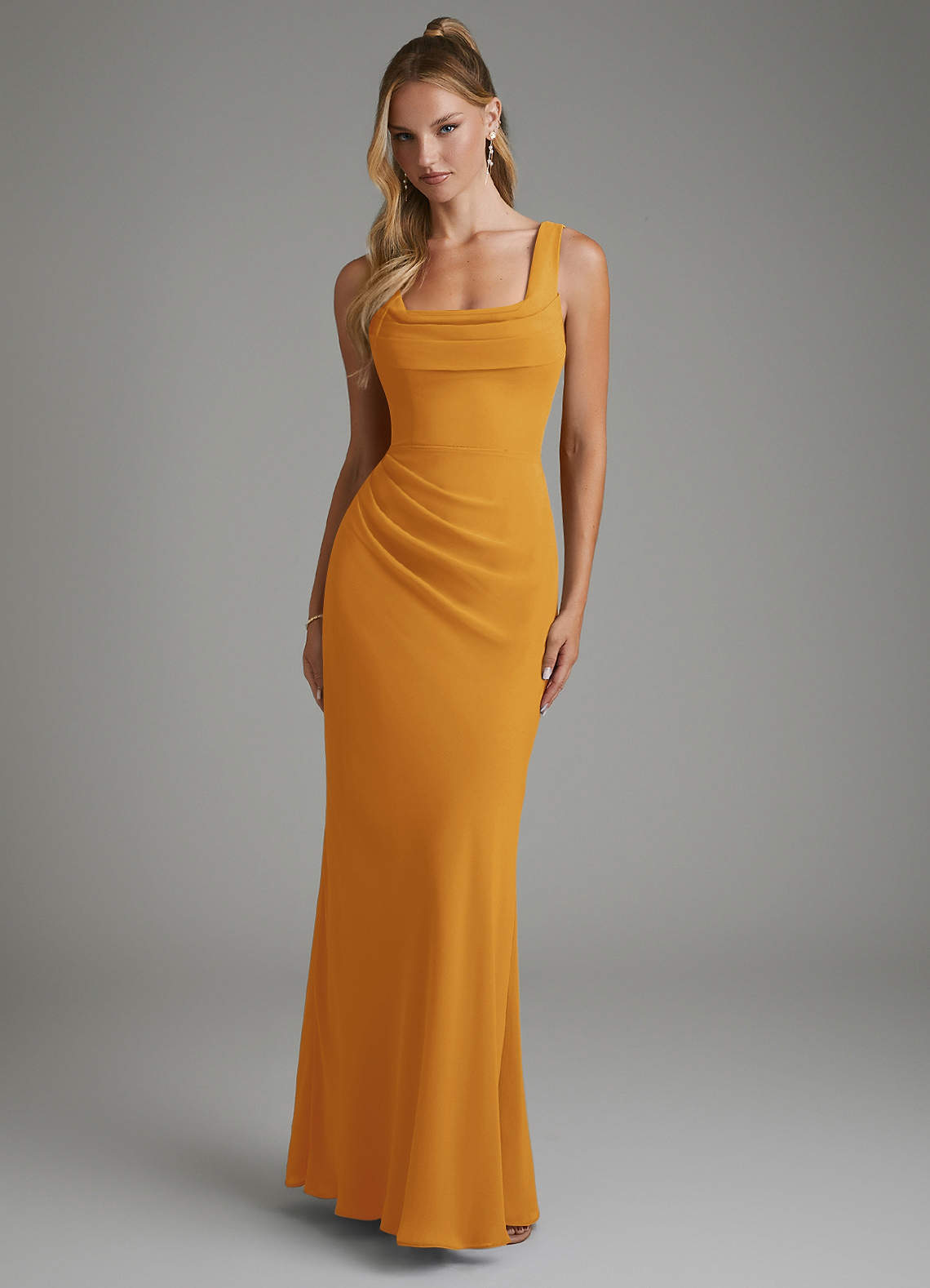 Asa Sheath Square-Neck Chiffon Bridesmaid Dress in butterscotch