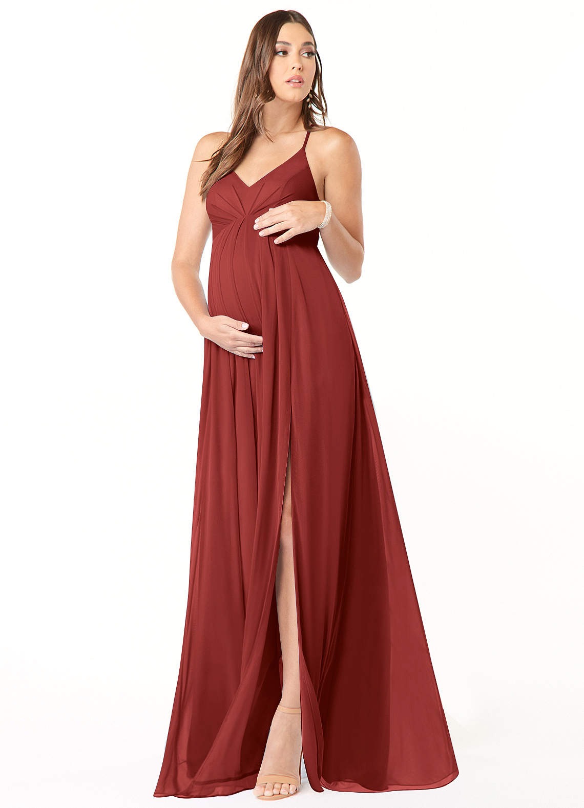 Annabelle A-Line V-Neck Mesh Bridesmaid Dress in Rust