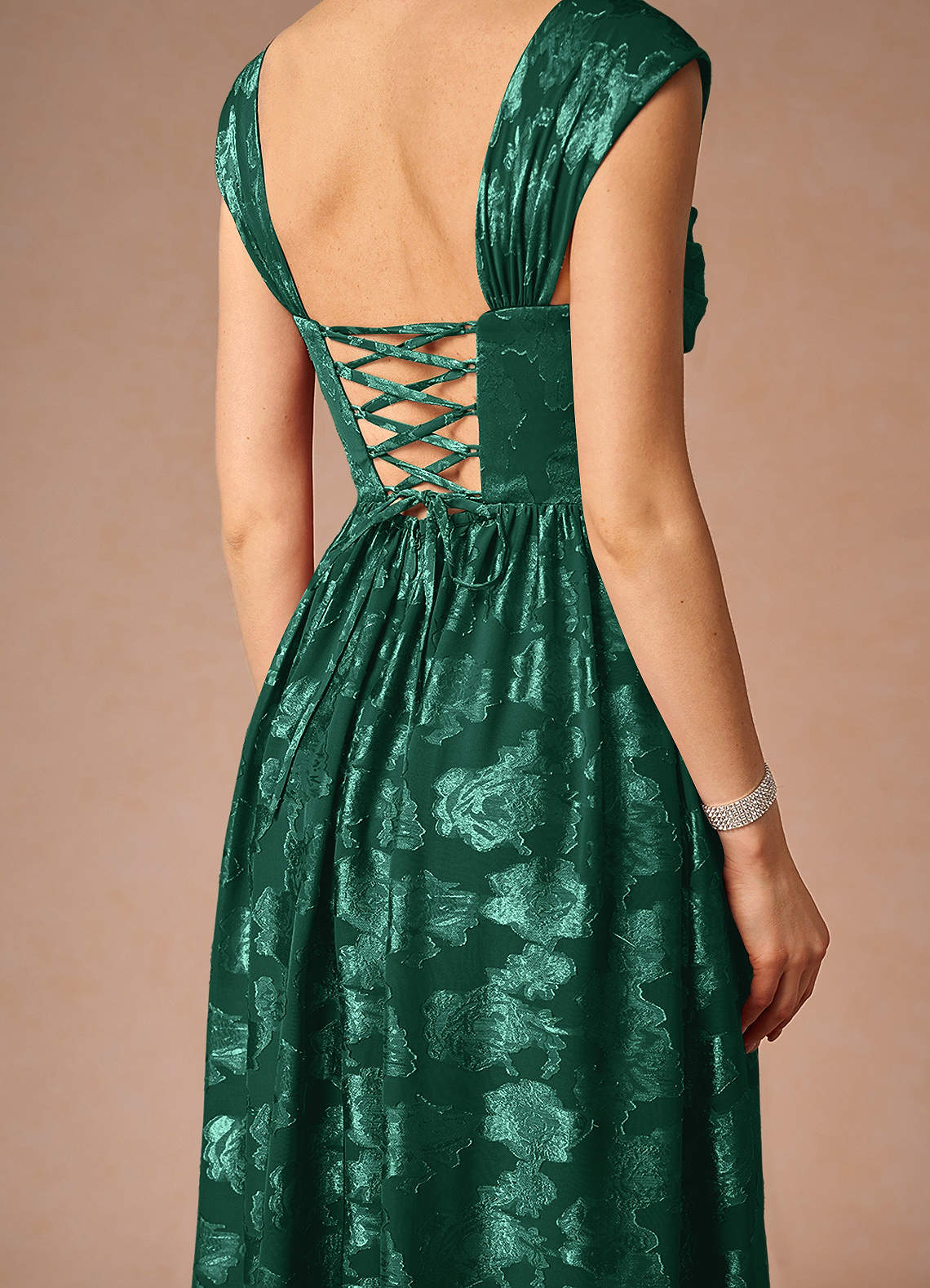 Hazel A-Line Cowl-Neck Fil Coupé Wedding Guest Dress in Hunter Green
