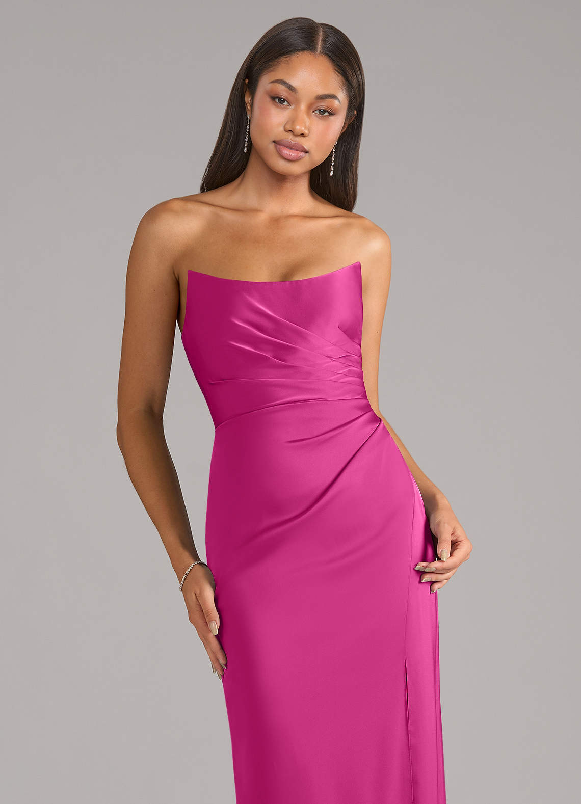 Marla Sheath Strapless Stretch Satin Bridesmaid Dress in Fuchsia