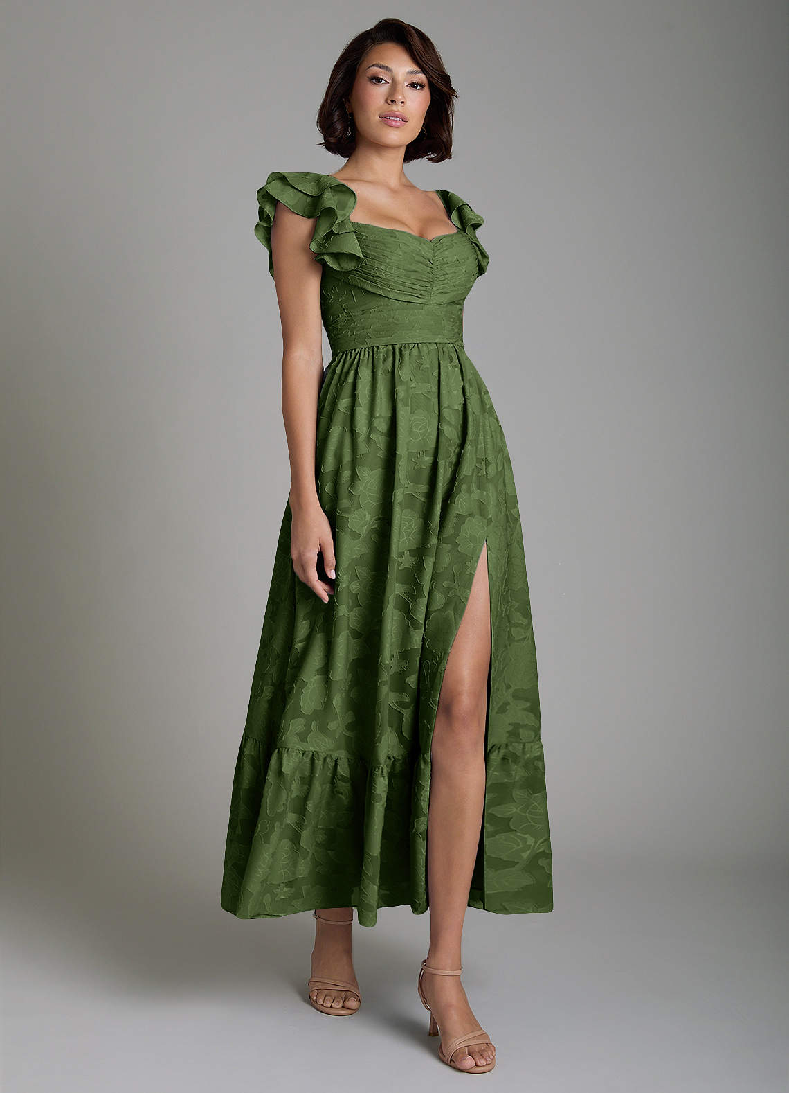 Anaya A-Line V-Neck Floral Burnout Bridesmaid Dress in Olive
