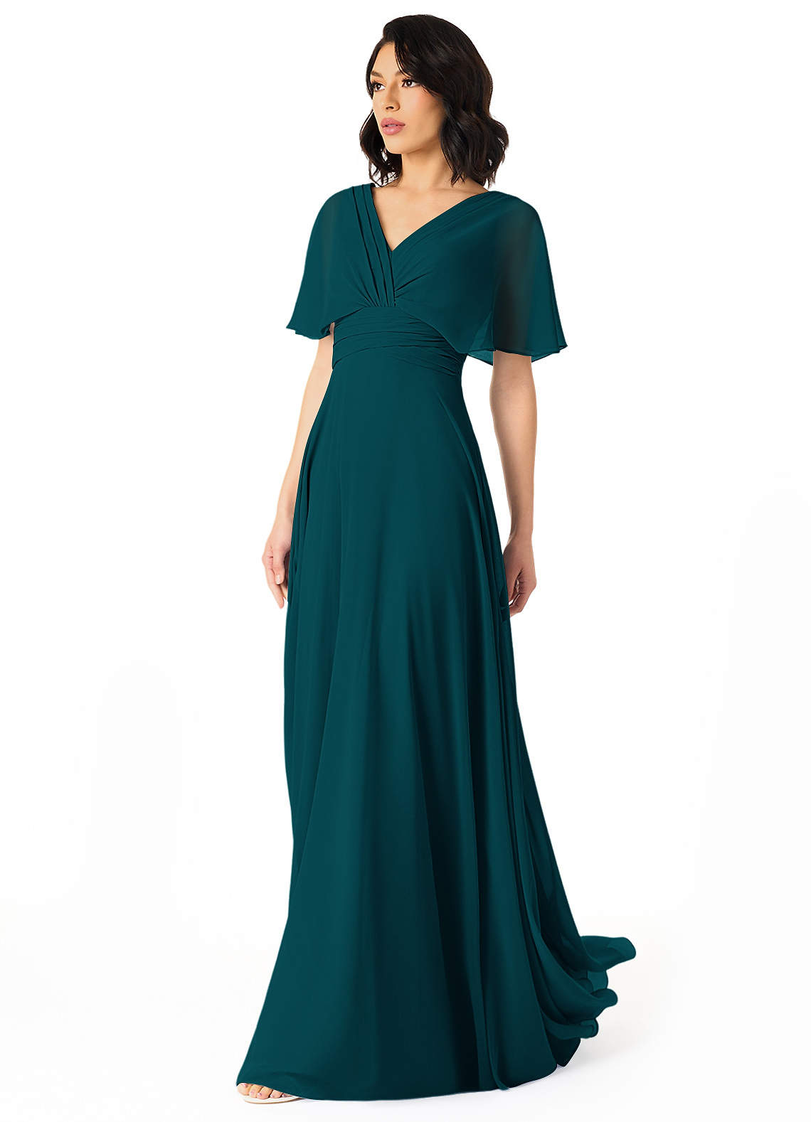Pamela A-Line V-Neck Chiffon Bridesmaid Dress in Pine