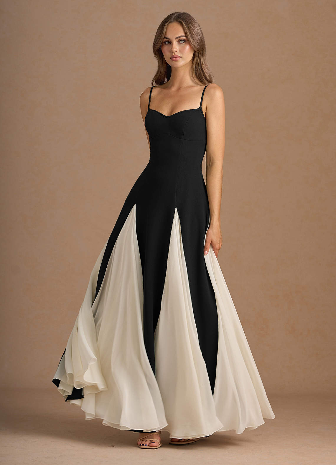 Jessenia A-Line Color-Block Crepe Chiffon Wedding Guest Dress in Sky Blue
